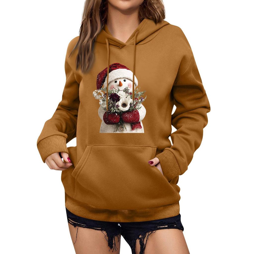 Women's Winter Christmas Printed Pullover Hooded Sweatshirt Fleece Long Sleeve Sweatshirt