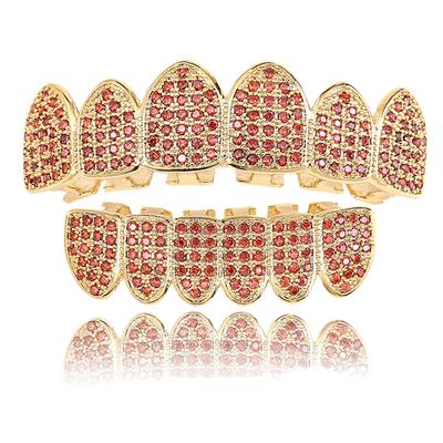 Hip-hop Colored Zircon 6 Teeth Grillz Jewelry 14k Gold-plated Grillz for Men and Women