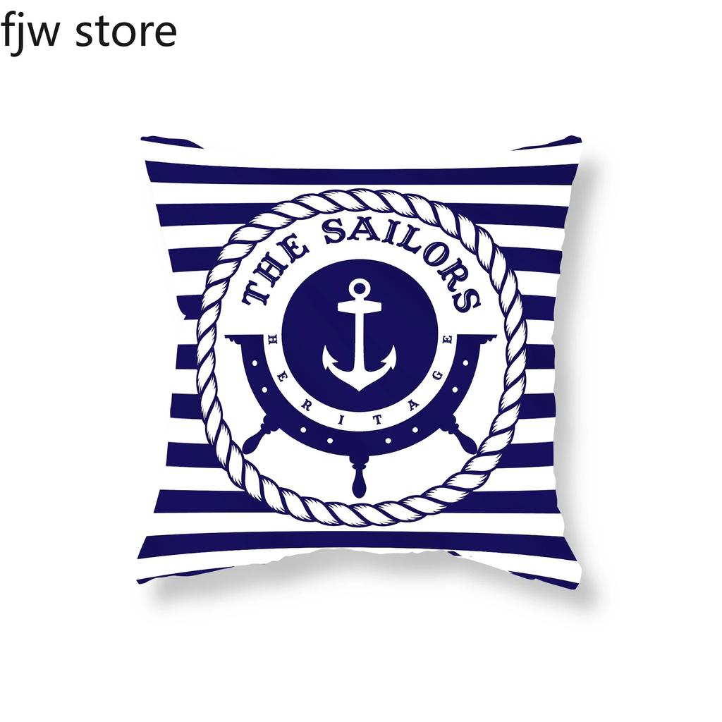 Home Decor Compass Anchor Pillow Cover Blue Mediterranean Cushion Sofa Chair Car Office Ornament 40x40cm 45x45cm