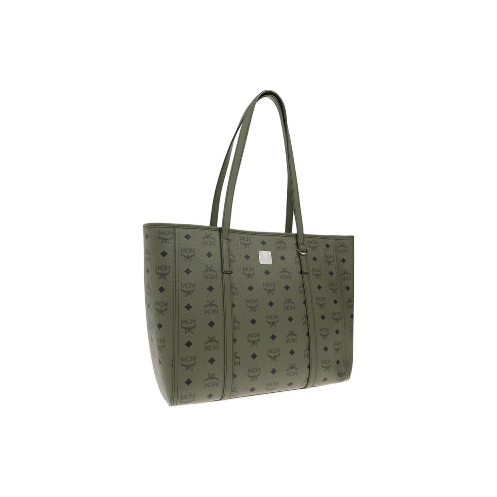 MCM Toni Logo Print Color Block Design Tote Bag Women Tote Bags Green MWPFAMT07K8001