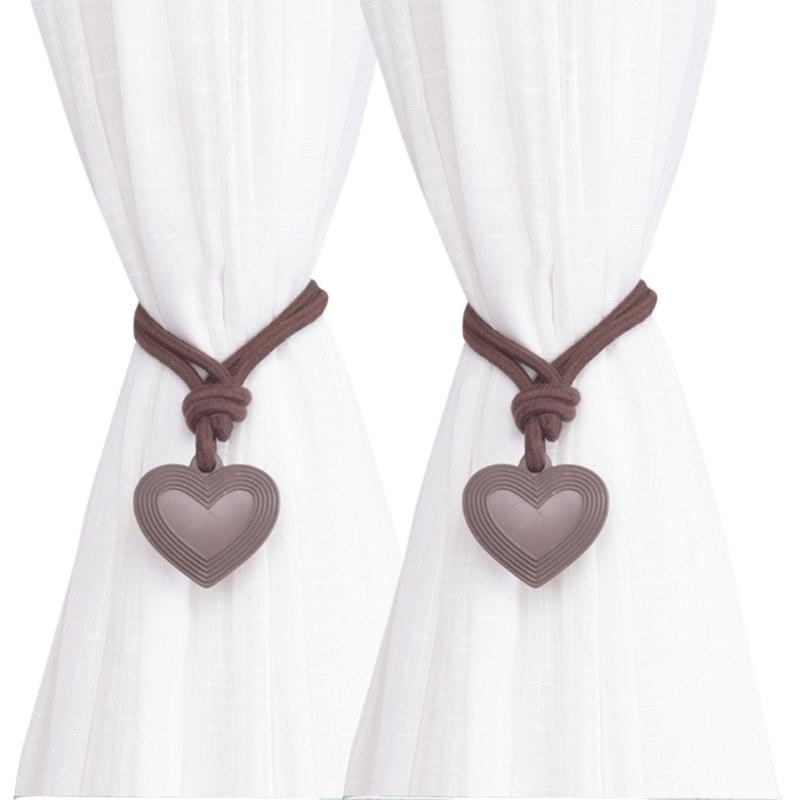 Elegant 2Pieces Braided Rope Window Curtain Tiebacks with Heart Pendant Drapery Holdbacks Ties for Home Aesthetic Decors