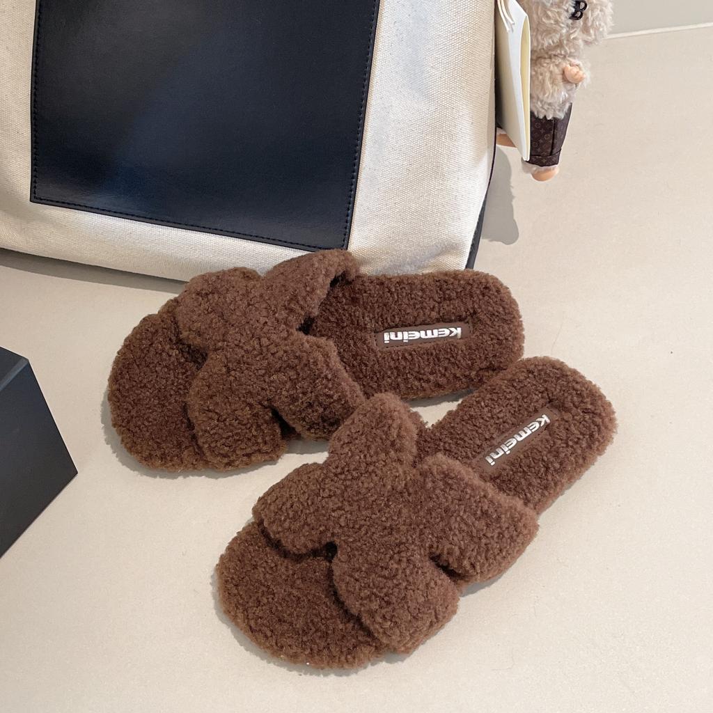 Flat-bottomed fluffy slippers for women's outer wear 2025 new autumn and winter thick-bottomed indoor home soft-bottomed fluffy cotton slippers