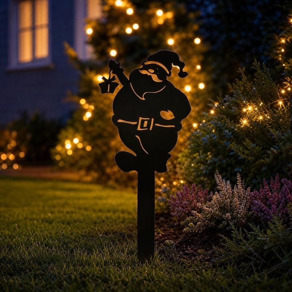 Metal Santa Claus Garden Stake Christmas Yard Decoration Metal Art Outdoor Ornament Festive Holiday Lawn Decor Metal Craft Stake
