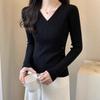 Khaki Short Knitted Bottoming Shirt Women's Autumn Popular Style Sweater High-end Slim-fitting Long-sleeved Top