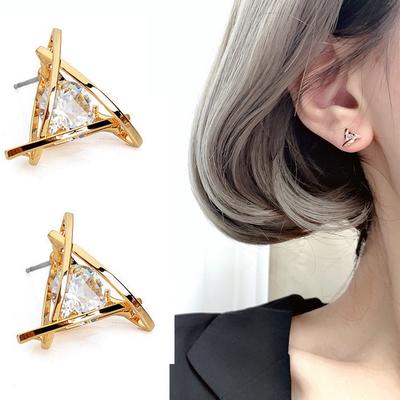 Fashion Women Imitation Diamond Earring Hollow Out Triangle Zircons Ear Studs Weeding Party Jewelry