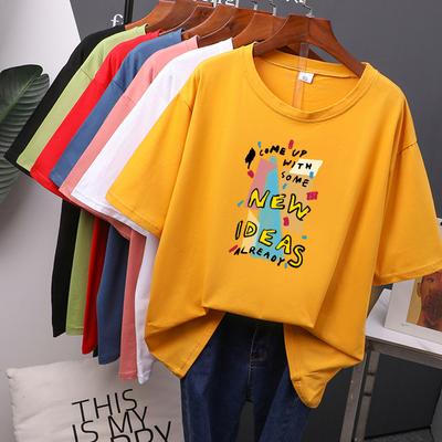 Neue Ideen bedrucktes T-Shirt, bunt, für Damen, übergroße Baumwolle, Sommer-T-Shirts, weiches weibliches Pullover-Top