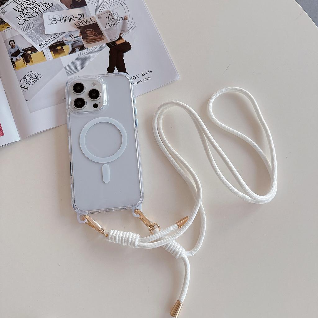 For Apple 16 ProMax Color Contrasting Anti Slip Edge Case for IPhone 15 Strong Magnetic 14 Hanging Rope Phone Case