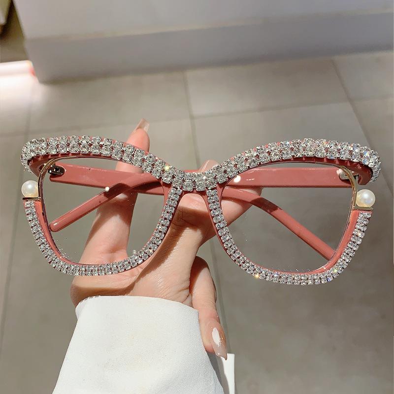 Vintage Anti Blue Light Optical Diamond Pearl Cat Eye Glasses Women For Female Luxury Brand Myopia Prescription Eyewear Frame