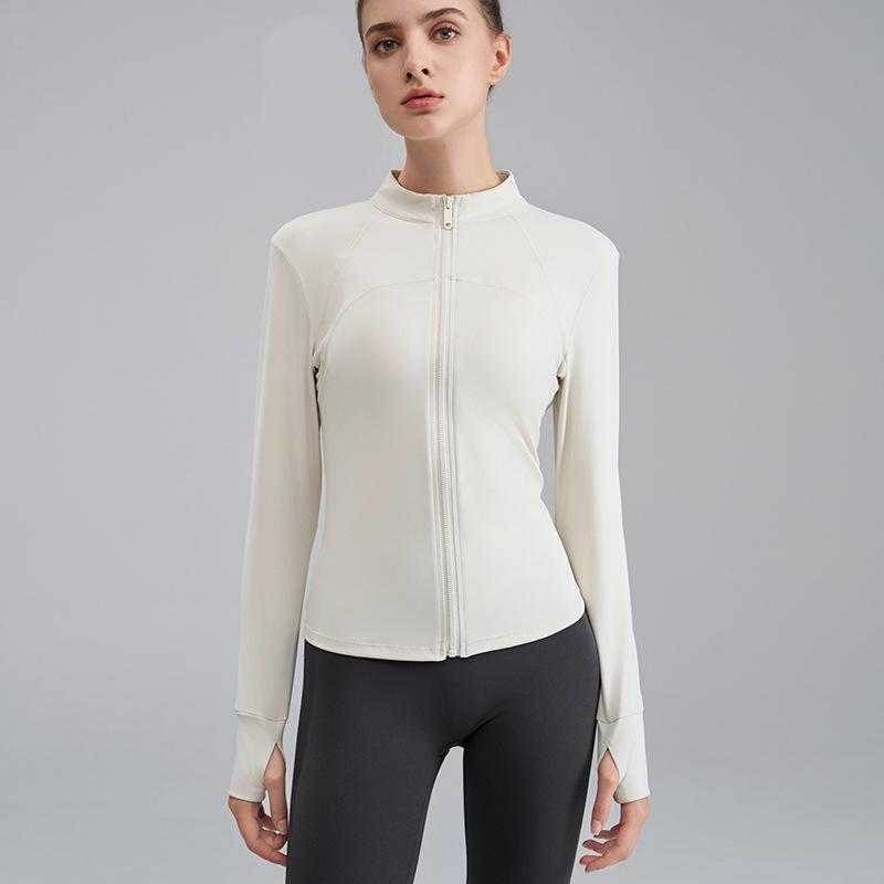 Women's Nude Feeling Slimming Zip-Up Yoga Suit - Long Sleeve Fitness Top for Running & Aerobics