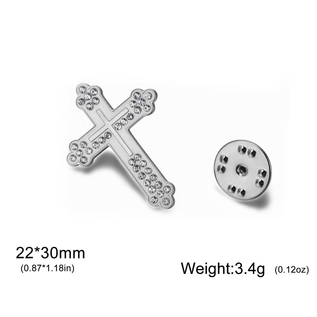 Christian Catholic Cross Lapel Pins Men Women Brooch Clear Zircon Stainless Steel Metal Pins Backpack Badges Religious Jewelry