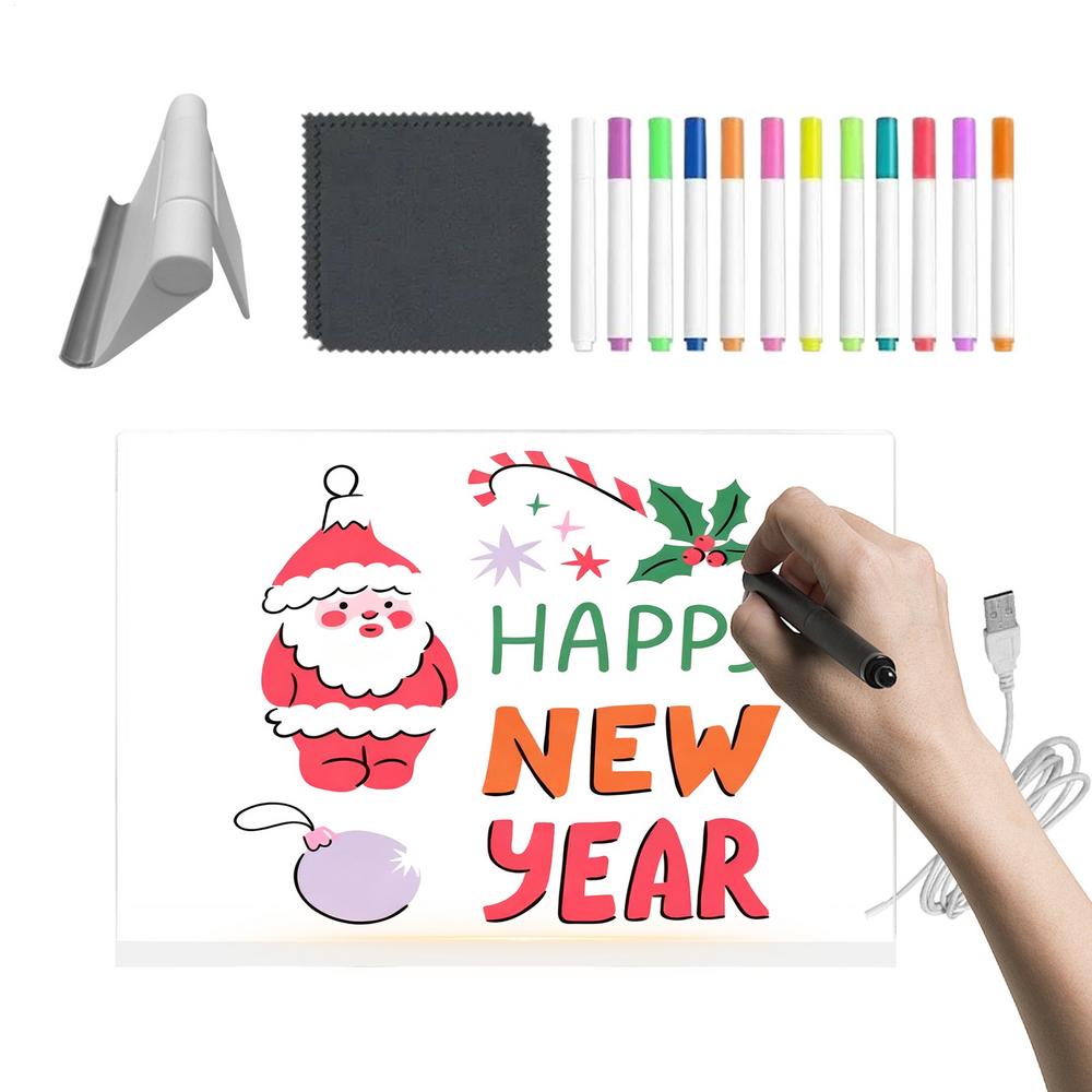LED Note Board with 12 Pens Colorful DIY Night Light Up Acrylic Message Board Rewritable Glowing Drawing Message Lamp Kids Gift