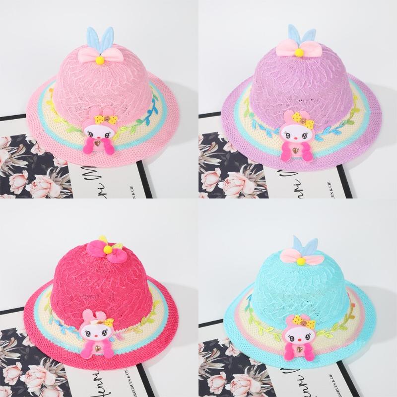 

Girls sunscreen hat summer shade color cool hat cute rabbit ear cartoon travel straw hat 2-8 years old with
