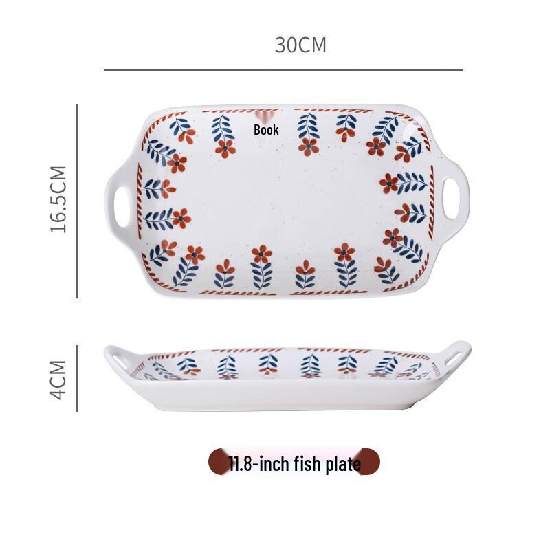 

OLOEY Japanese Ceramic Small Red Flower Fish Plates (Set of 2)