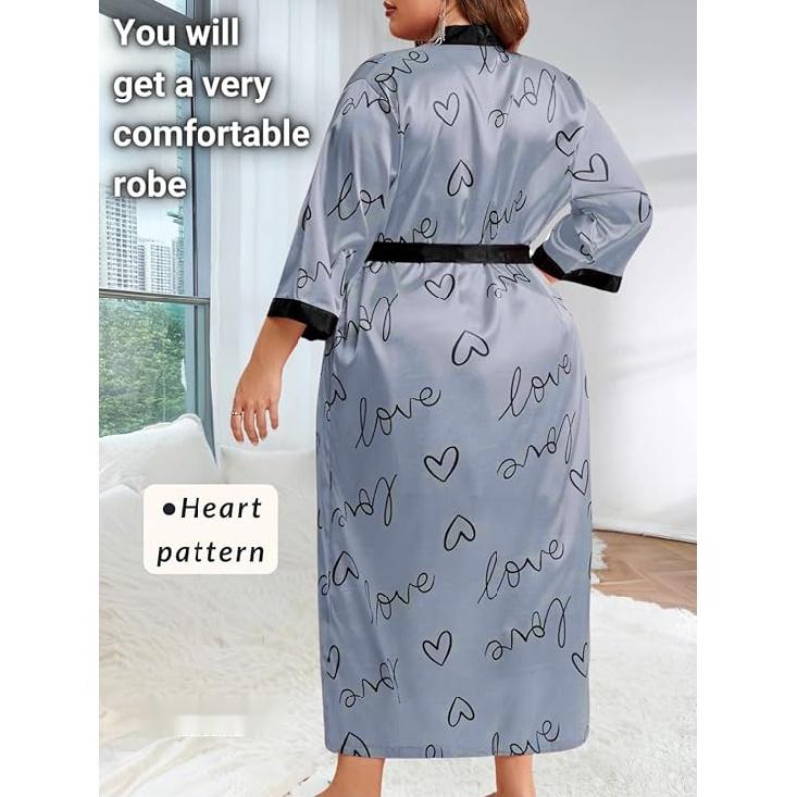 Women's Plus Size Valentines Robe, Sexy Satin Robe Long Sleepwear