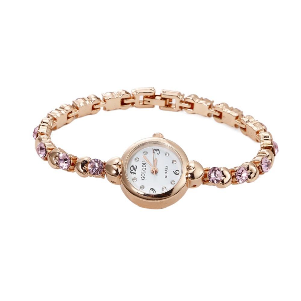 

Элегантные женские часы-браслет Ретро кварцевые наручные часы Винтажные кварцевые часы со стразами Женские розовый