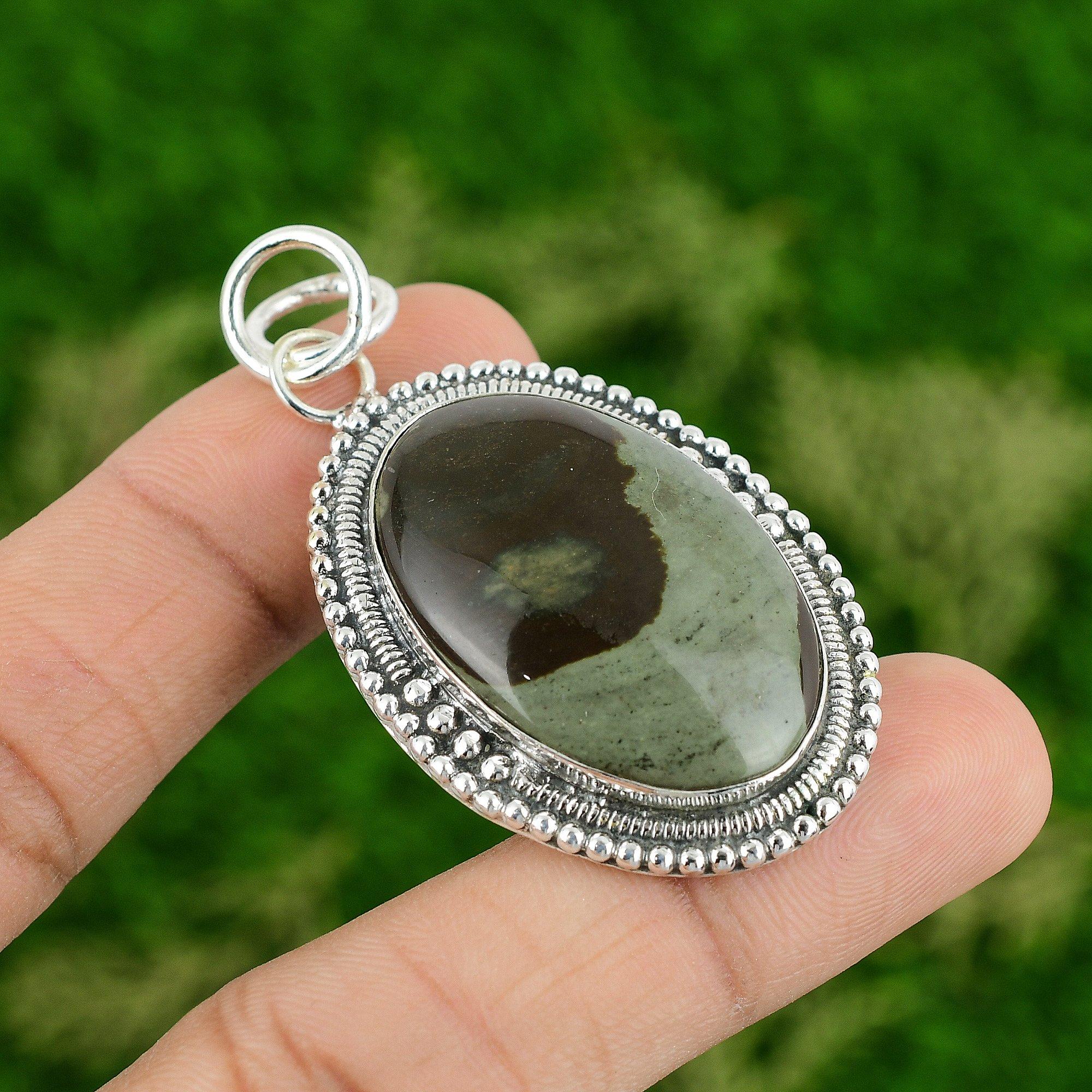 

Oval American Picture Jasper Stone Handcrafted Birthday Pendant Sterling Silver