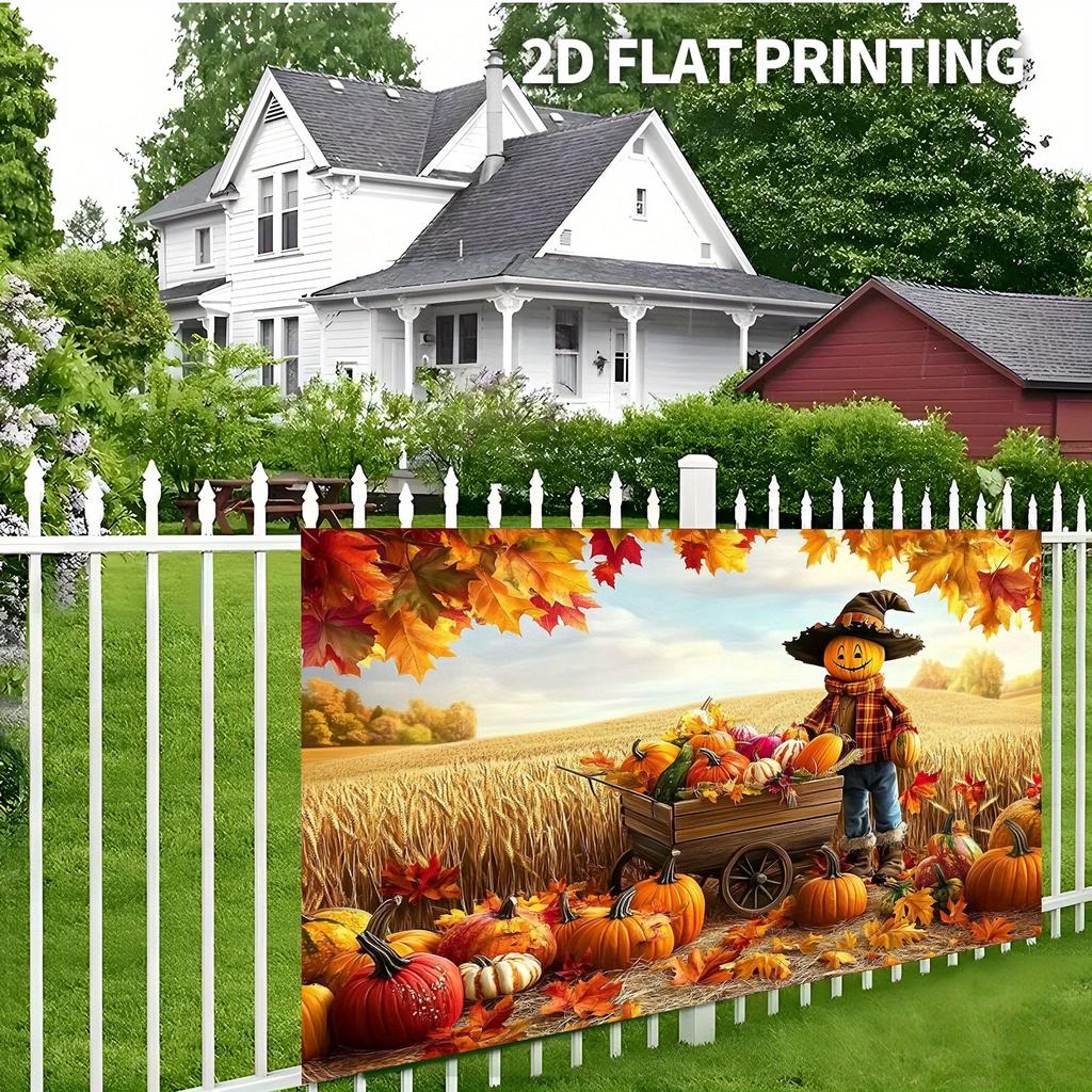 2D plane 1 piece of autumn harvest scarecrow pumpkin field rural autumn-themed background fabric party banner