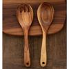Heatproof Wooden Spoon And Fork Pair Nonslip Grip Utensils Cutlery Collection For Healthy Meal Preparation