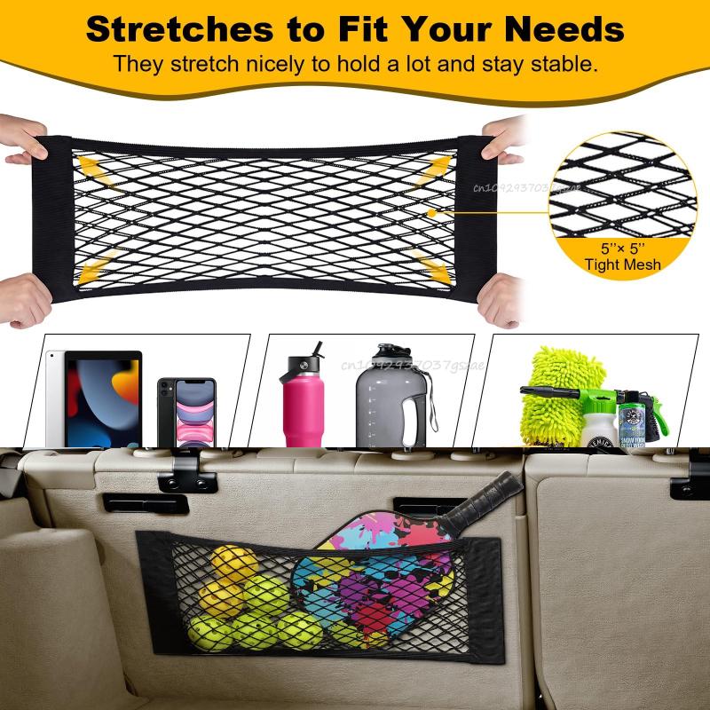 Universal Car Trunk Storage Net Stretchable Mesh Pocket Magic Sticker Elastic String for Rear Seat Back Organizer Stretchable