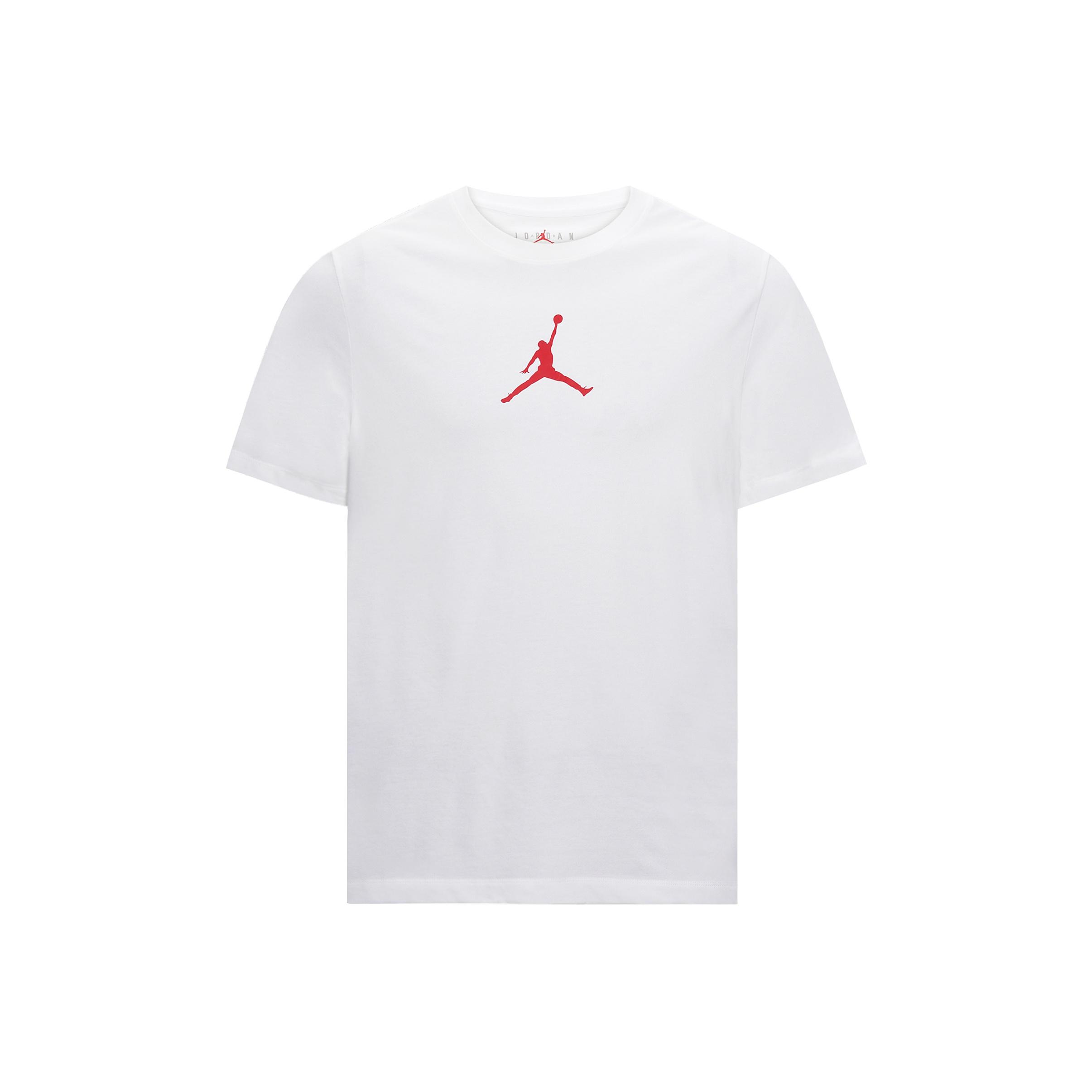 Nike Jordan Jumpman Logo Lässiges Sport-T-Shirt mit Rundhalsausschnitt und kurzen Ärmeln für Herren, Oberteile, Weiß/Gym-Rot, CW5191-101 cm sold by Joom