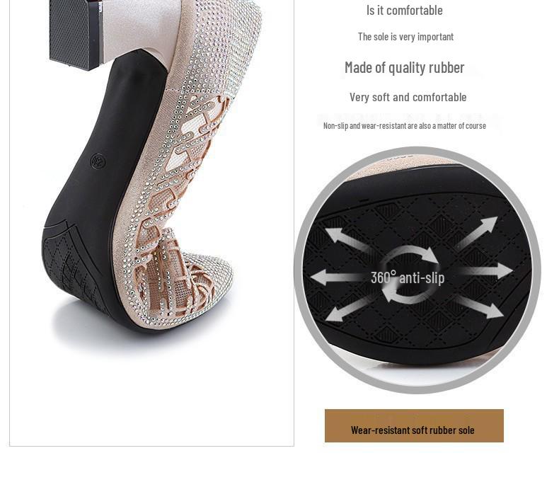 2025 Summer Rhinestone Mesh Pointed-Toe Mid-Heel Sandals with Skirt, Women's Fashion Shoes