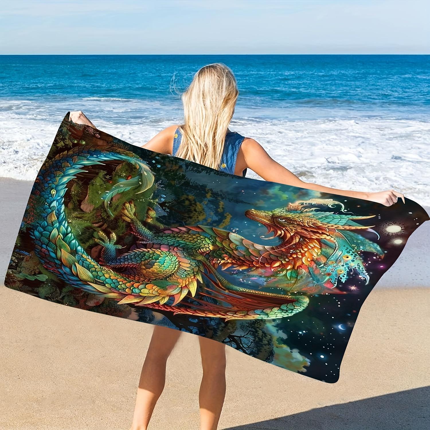 Ka Chen Muxi White Dinosaur Bath Towel With Cute Dinosaur Dino Eggs Design Bathing, Swimming Spa High Absorbency Microfiber Beach Towel