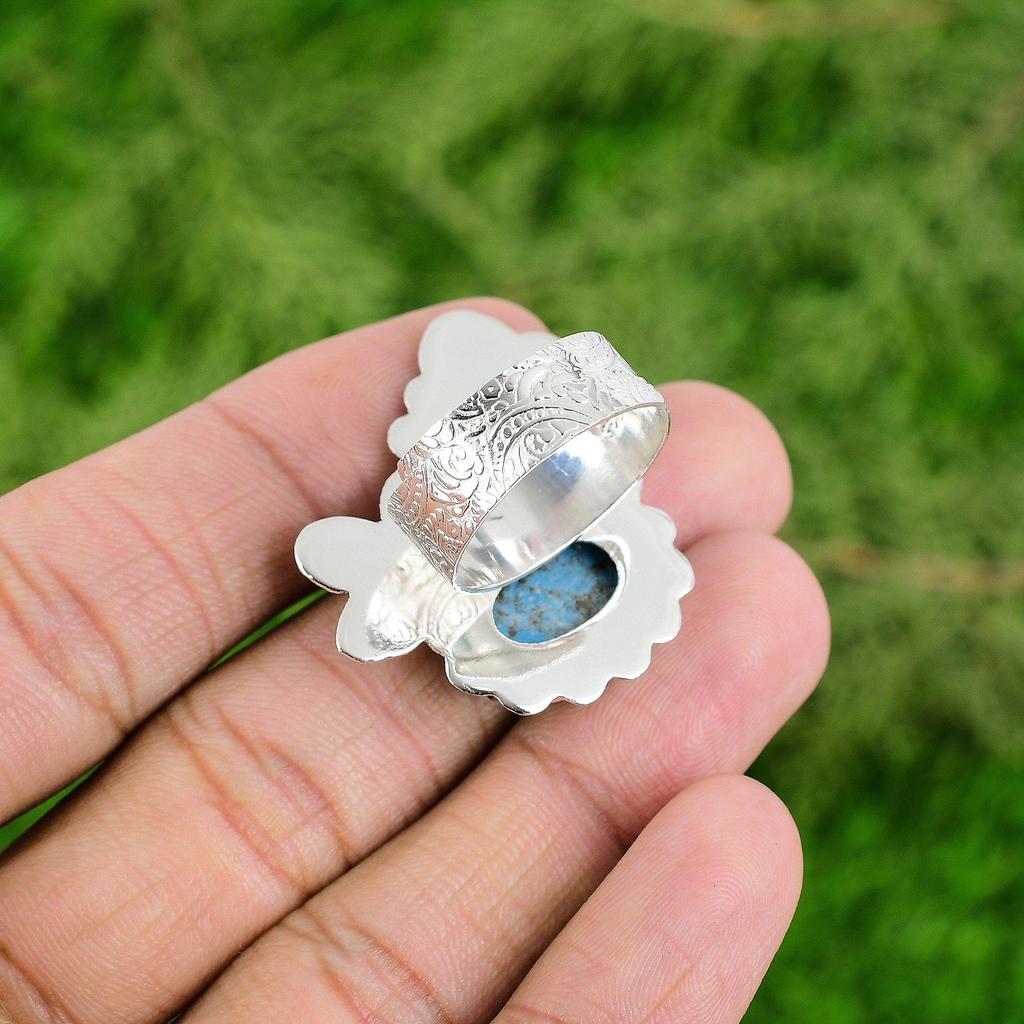 Natural Copper Arizona Turquoise 925 Sterling Silver Promise Anniversary Ring