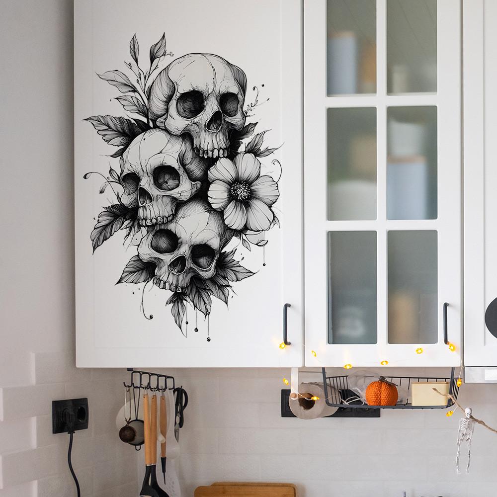 Black And Halloween White Skull And Flower Home Decoration Stickers Wall
