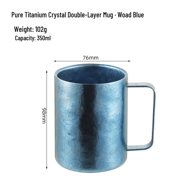 

Pure Titanium Insulated Double-Layer Mug with Lid - Crystal Coffee/Water Cup with Handle for Outdoor Use 350ml