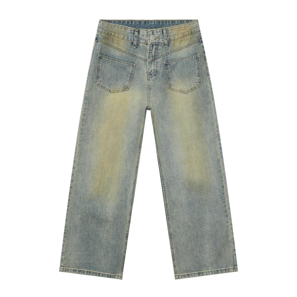Men's Clothing | Niche Personality Design Reverse Wearing Old Retro Wide Leg Straight Washed Jeans Tide