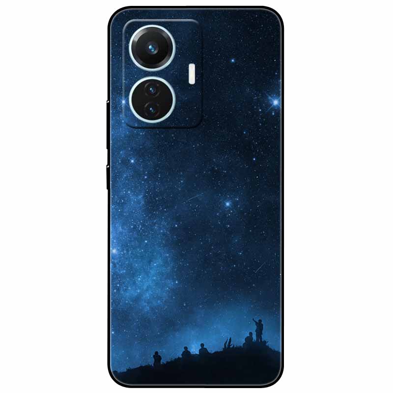 For Vivo T1 4G Case V2153 Covers TPU Black Silicone Starry Moon Cover for Vivo T1 44W Case Shockproof Soft X100 Pro Shells