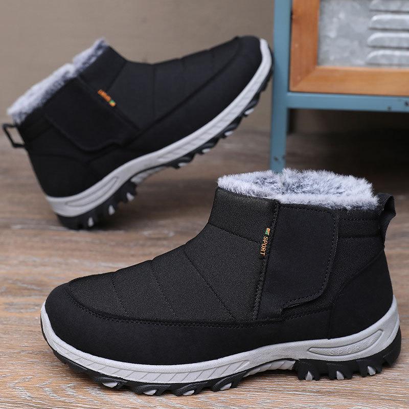 

Winter Men s Plus Size Cotton Boots with Thick Fleece on One Foot Outdoor Snow Boots Mid Top Cotton Shoes 46