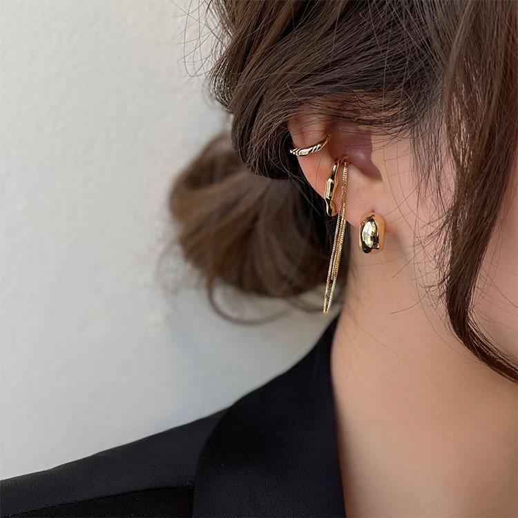 New Fashion Double Chain Pendientes Tassel Earrings Ear Clip for Women Girl Long Cuff Earring No Pierced Bohemia Gift Trend