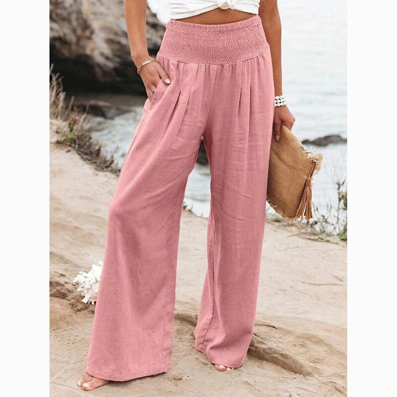 Dorywczo wysokiej talii spodnie szerokie nogawki damskie wygodne jednolite, luźne, workowate spodnie kobieta moda eleganckie kieszenie proste spodnie 30768