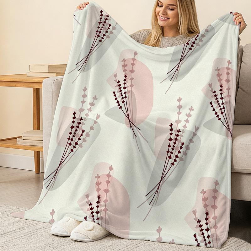 Hemmed Flannel Blanket – Minimalist Floral Design, Soft Cozy Breathable Throw, Ideal for Bedroom, Living Room, Sofa, Christmas & Halloween Home Use