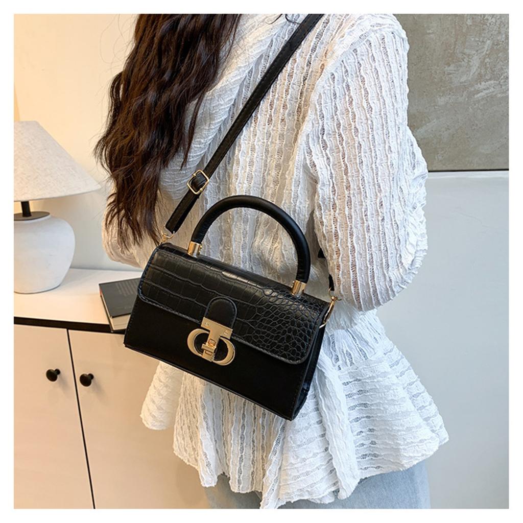 Fashionable Fashionable Lock Buckle Crocodile Pattern Leisure Handheld Single Shoulder Crossbody Small Square Bag For Women