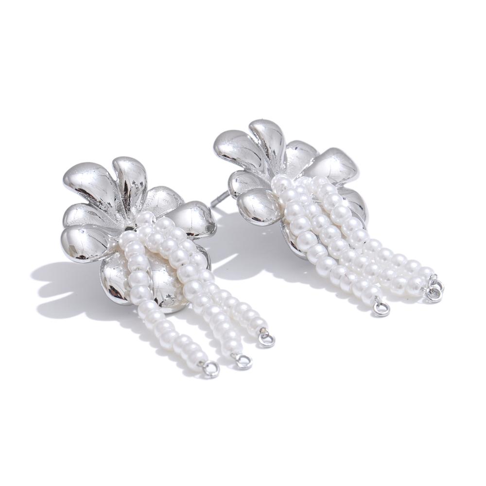 

Yhpup Elegant Stainless Steel Flower Tassel Simulated Pearls Drop Dangle Earrings Exquisite Temperament Stylish Daily Jewelry