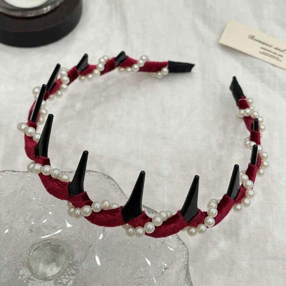 Women Headband Vintage High Cranium Artificial Pearl Hairband Rhinestones Hair Accessories Sweet Fashion Little Girls Hair Hoop