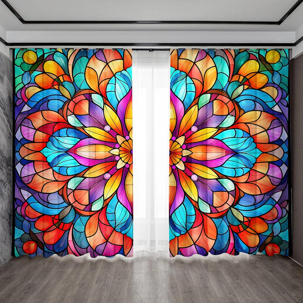 

2PC Home Decoration Curtains, Geometric Leaf Flower With Rod Pocket Curtains, Kitchen, Coffee Shop, Living Room, Balcony, Garden 75x166cm&Without mount