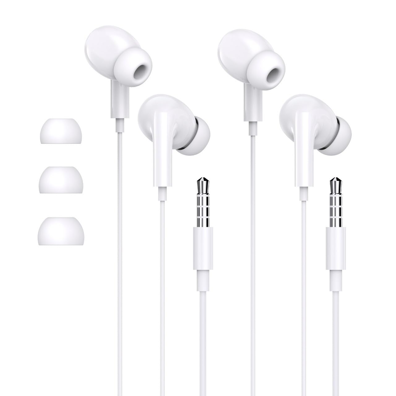 

Set of 2 wired headset with for compact earphones, 3.5mm jack, built-in microphone, calls, белый