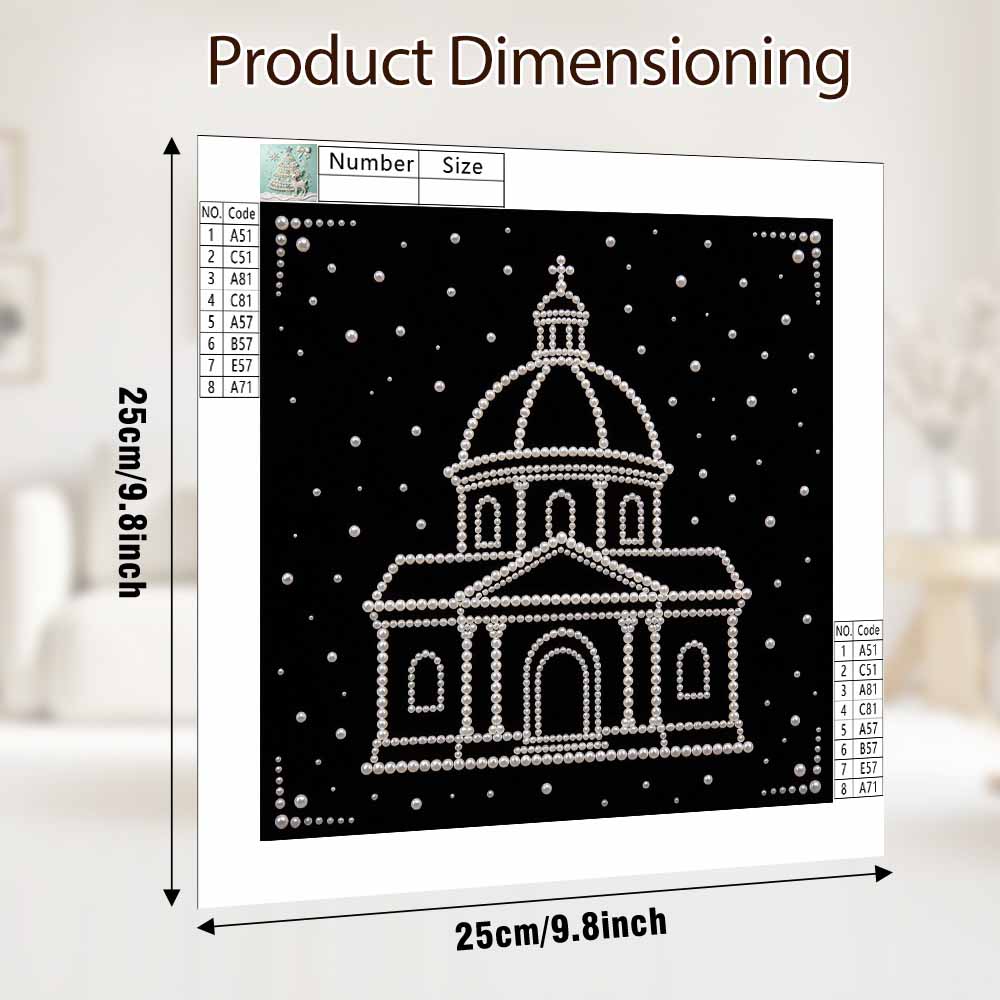 DIY Pearl Diamond Painting Set with Frame Church Building 3D Pearl Beads. Home Wall Decor