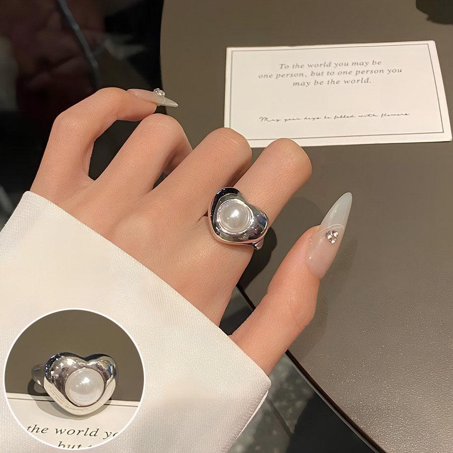 Korean 3D Heart Ring: Women's Retro Wide Band, Fashionable English Letter Open Finger Ring, Hip-Hop Style Index Finger Ring.