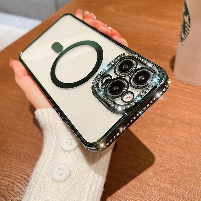 

Чехол для беспроводной зарядки Magsafe для Iphone 14 13 12 11 Pro Max, противоударный роскошный прозрачный силиконовый чехол с блестками и бриллиантами for 14 pro max