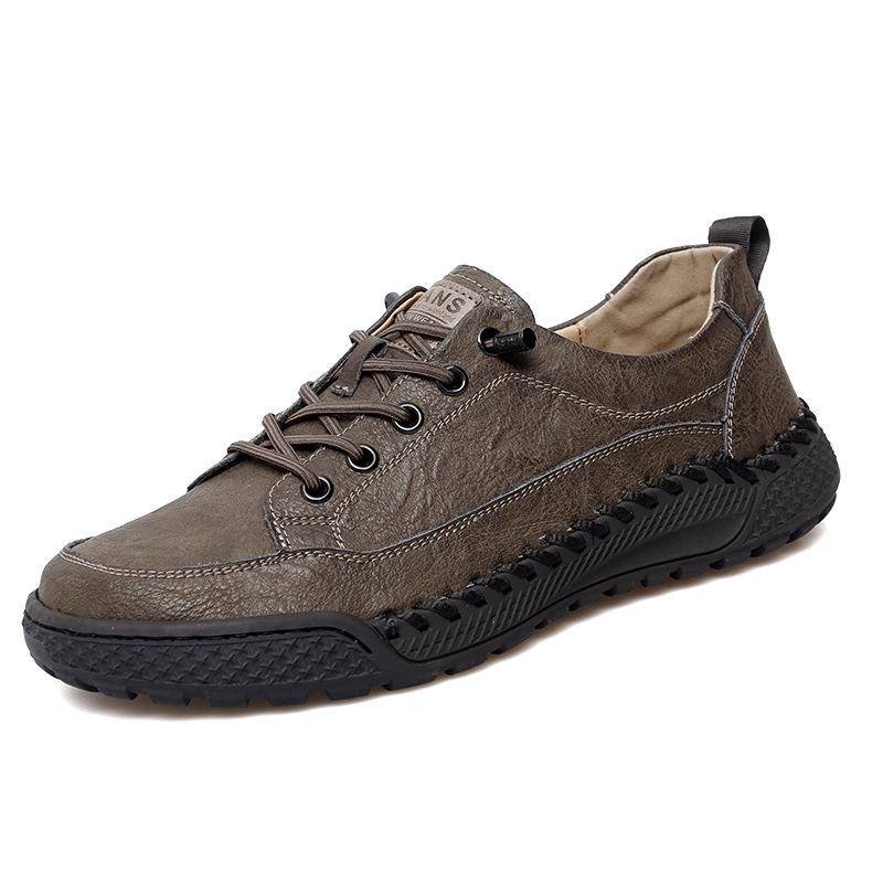 Men s Plus Size Hand-stitched Genuine Leather Casual Shoes 45 хаки