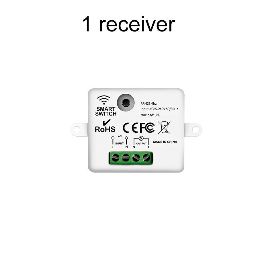 RF 433MHz Wireless Light Switch AC 100-240V Relay Receiver Mini Round Button Switch Remote Control for Home LED Lamp 10A