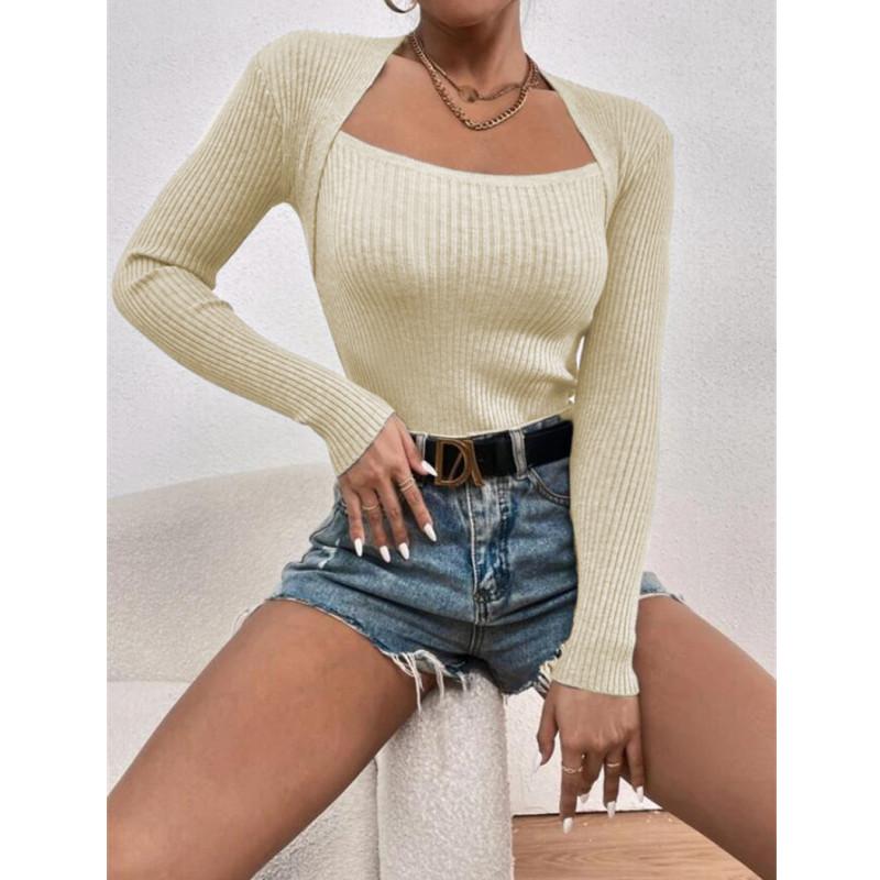 Autumn Square Neck Pullover Sweaters Women Knitted Sweater Top Winter Knitwear Bottoming Sweater Blouse