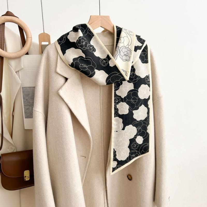 

New double-sided heterochrome camellia silk hair streamer female versatile high-end silk wool scarf long silk scarf 150cm