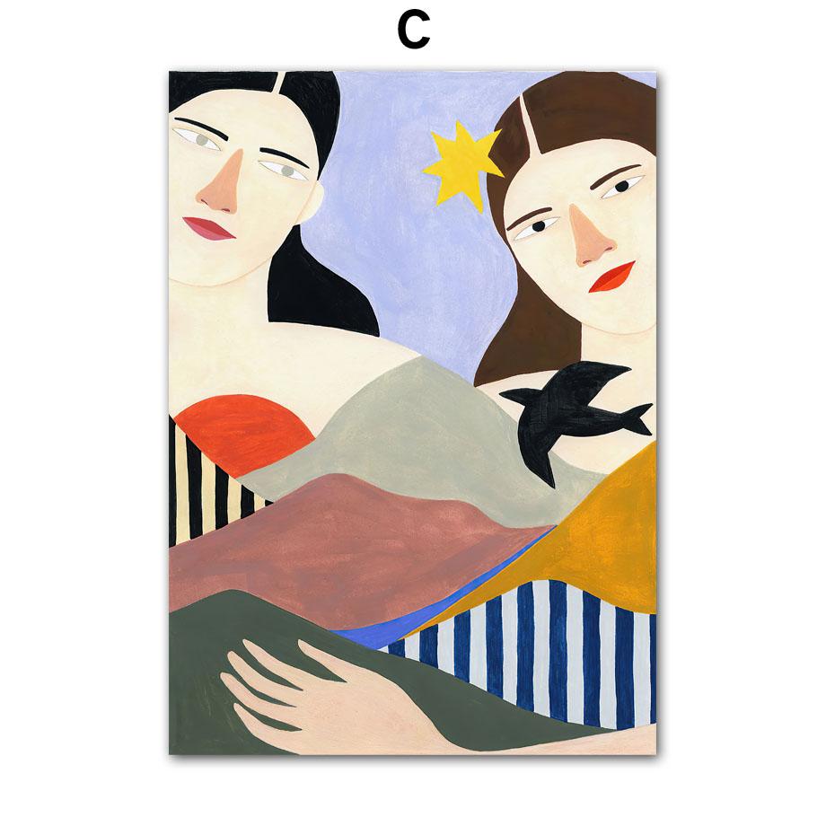 Abstract Lines Girl Vase Flowers Illustration Wall Art Canvas Painting Nordic Poster And Prints Pictures For Living Room Decor