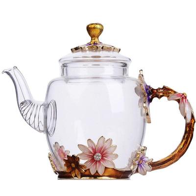 Kreative handbemalte Kung-Fu-Teekannen hitzebeständiger Glas-Emaille-Wasserkocher hochwertige Blumen-Teekannen Kaffeesaft kalt