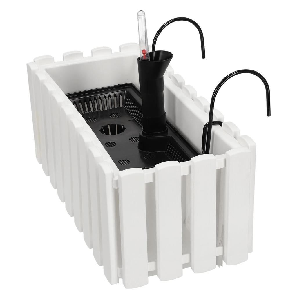 Flowerpot Balcony Terrace Box with Hooks Irrigation System White 40cm